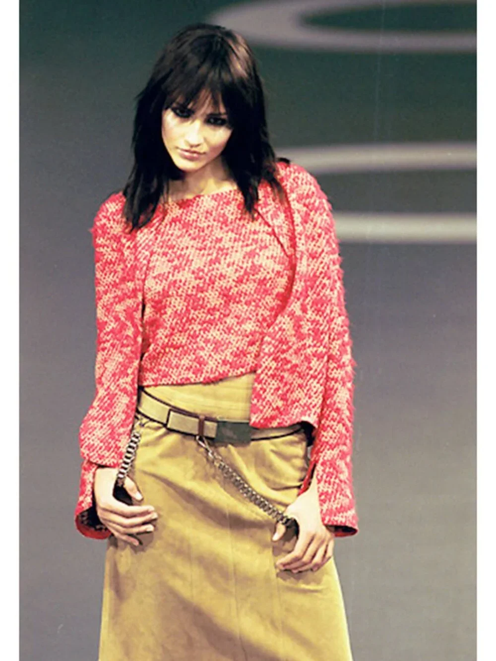 CHANEL 1999 Pre Fall 99A Red Yellow Mottled Boucle Tweed Tank Jacket Twin Set 38